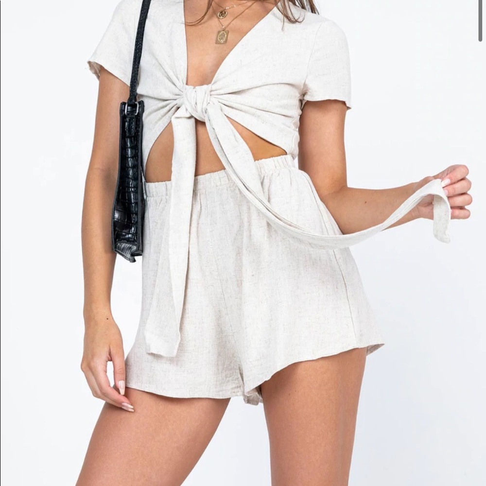 PRINCESS POLLY RAGNAR TIE FRONT ROMPER BEIGE